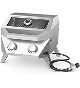 BESTFIRE Tabletop Gas Grill with 2 Burners &amp; Viewing Glass Lid, 20,000 BTU Stainless Steel Portab...