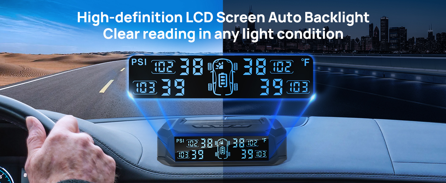 Masoll M14 tire pressure monitor is HD LCD screen and auto backlight,easy to read and muce clear