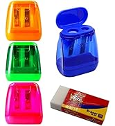 Performore 4 Pack of Pencil Sharpeners with 1 Free Eraser, Compact Dual Holes Handheld Pencil Sha...