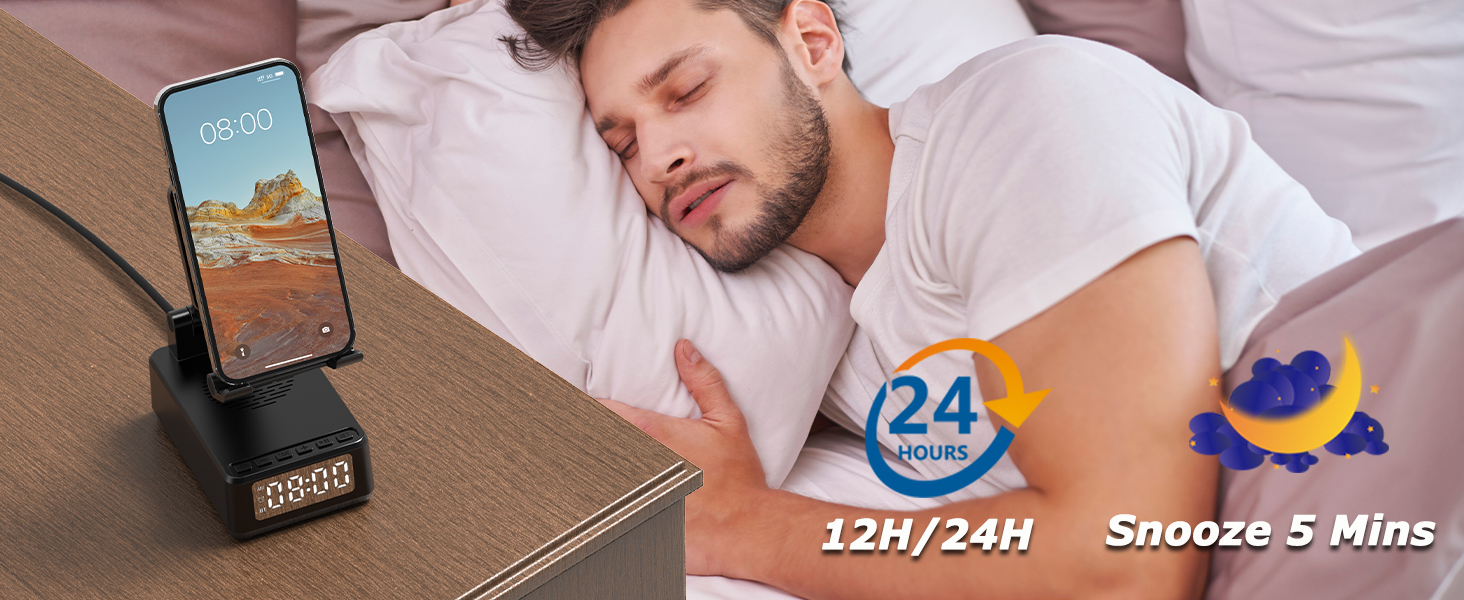 cell phone stand with alarm clock has alarm and snooze function let you sleep a little longer