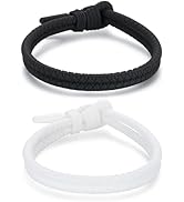 Metzm Adjustable Silicone Nautical Surfer Braided Rope Bracelet for Men Women - Waterproof Rubber...