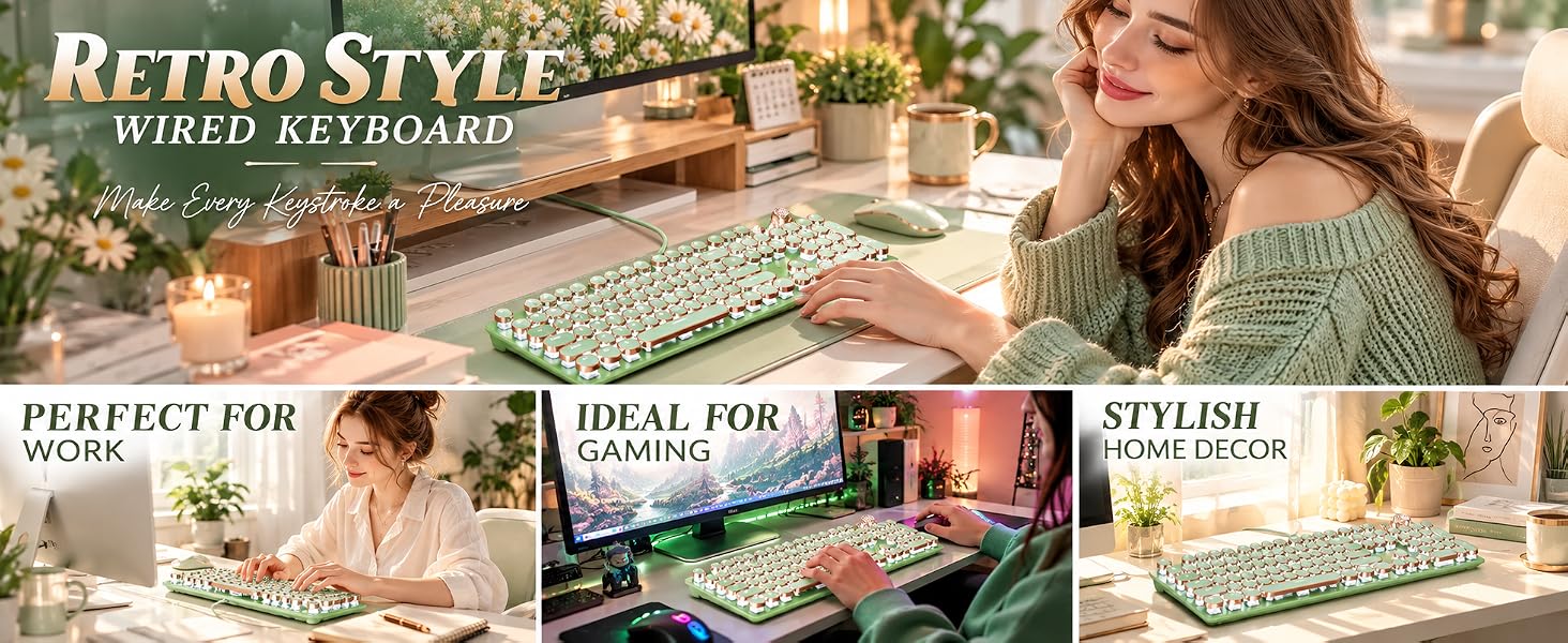 Retro Typewriter Mechanical Keyboard, Green