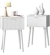 LAATOOREE Nightstands Set of 2, Small Side Table, Bedside Table with Fluted Door, Solid Wood Feet...