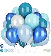 Teal Blue White Balloons 12Inch Under The Sea Balloons Ocean Balloons Turquoise Blue Pearl Blue W...