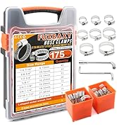 175-Piece 304 Stainless Steel Worm Gear Hose Clamps Assortment Kit,1/4-2 Inch(6-51mm) for Plumbin...