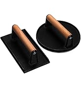 Burger Press, 7" Round &amp; 8.2"X4.3" Rectangle Heavy-Duty Cast Iron Smash Bacon Press Meat Steak Wi...
