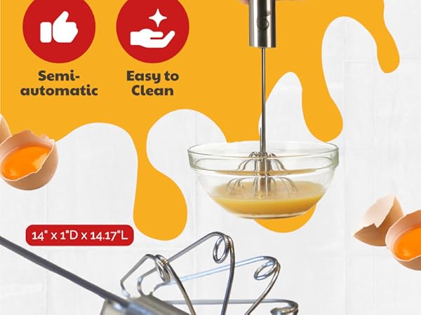 Dishwasher safe stainless steel whisk, easy clean. Rotating whisk blender, semi-automatic whisk