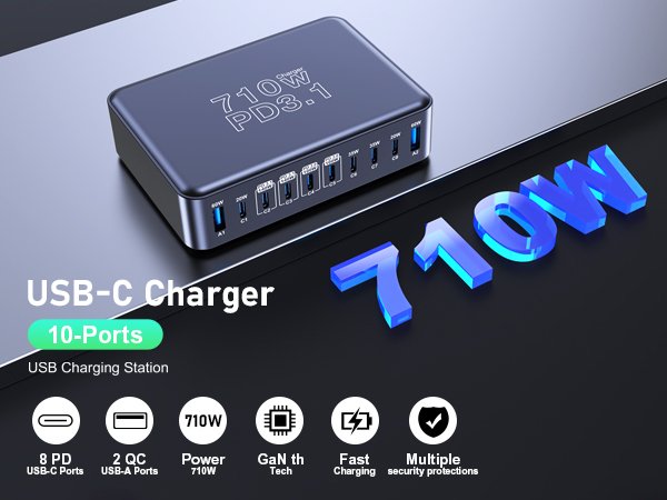 710W USB C charging station