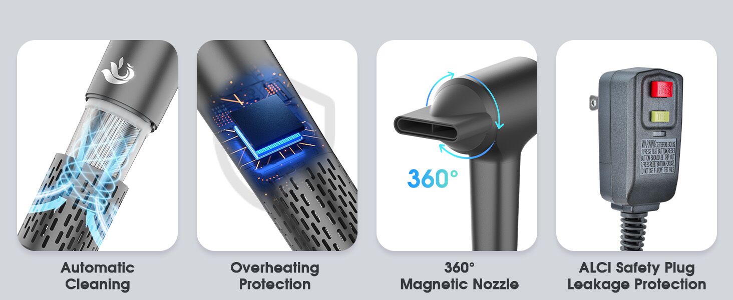 110000 RPM High-Speed Brushless Motor Fast Drying Blow Dryer, 57dB Low Noise Hair Dryer 