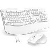 Wireless Keyboard and Mouse Combo, 2.4G Full Size Wave Keys Ergonomic Keyboard with Wrist Rest an...