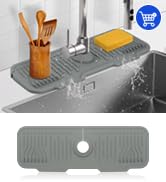 Sink Faucet Mat Splash Guard, 5° Slope Silicone Faucet Draining Mat for Kitchen Sink