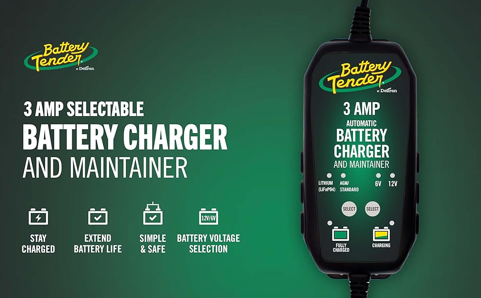 Battery Tender Battery Charger Maintainer 12V or 6V 3 Amp Selectable Cars, Trucks, SUVs, and More