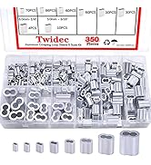 Twidec/350PCS Aluminum Crimping Loop Sleeve M1.2-M6(3/64''-1/4'') Wire Rope Sleeve Cable Crimp Fe...