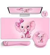 LIMKRIAN Elephant Mouse Pad Desk Mat Set, Kawaii Gaming Ergonomic Mouse Pad with Wrist Support Wr...