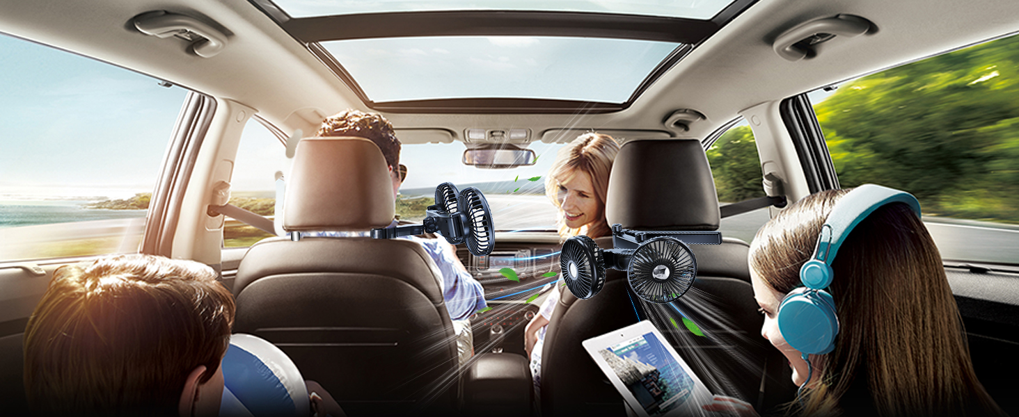 Nauttxon Car Fan for Back Seat, 360°Rotatable USB Car Seat Fan for Baby Rear Facing