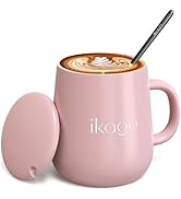 Ikago Pink Ceramic Coffee Mug Set,15oz Mugs with Lid and Spoon, Coffee Mug, Matching Mug lid, Nov...