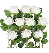 Kenpal 10pack Realistic Fake Roses Artificial flowers with Stem for Wedding Decoration Centerpiec...