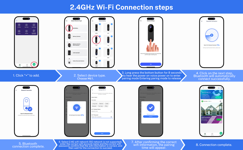 Wireless Wi-Fi Video Doorbell Camera with Two Way Audio