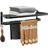 Vanloory Towel Rack for Bathroom, Bath Towel Holder with Double Towel Bar and Foldable Towel Shel...