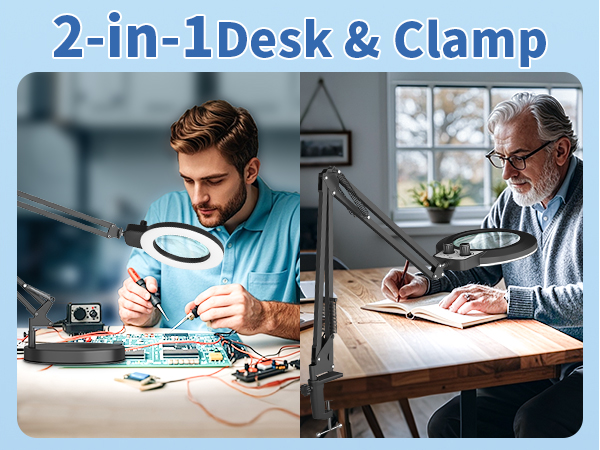 2 in 1 table and clamp magnifier with light magnifying glasses with light