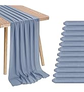 12 Pcs Chiffon Table Runner 10Ft Wedding Table Runner, 28x120 Inches Dusty Blue Romantic Sheer Ga...