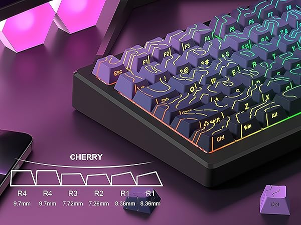Topographic keycaps Gradient Purple Shine Through Keyboard Keys Side Printed OEM Profile keycap Set