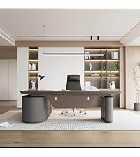 63 Inch L-Shaped Executive Desk, Industrial Modern Wood Office Desk with Locking Drawers, Built-in C...