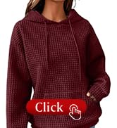 SHEWIN Womens Hoodies Casual Long Sleeve Drawstring Waffle Pullover Tops Loose Hooded Sweatshirt ...