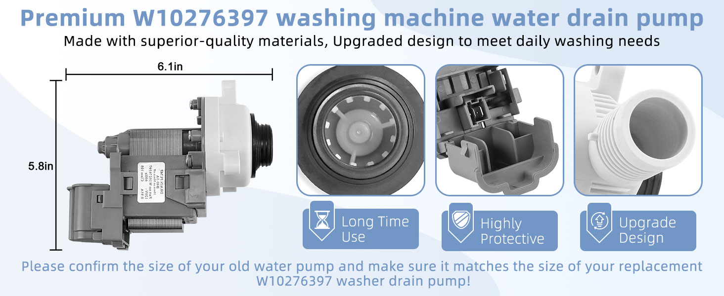 W10276397 Washer Drain Pump for Whirlpool Kenmore Mayt-ag Washing Machine
