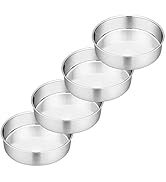 P&amp;P CHEF 6 Inch Cake Pans Set of 4, Round Baking Pan, Stainless Steel Birthday Wedding Metal Laye...