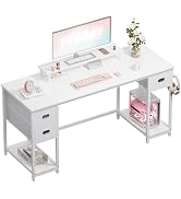 Pamray 55 Inch Computer Desk with Non-Woven Storage Drawers and Monitor Stand Home Office Desk fo...