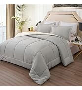 EMME Queen Comforter Set - Bed Sheet, Ultra Soft 7 Piece White Grey Bedding Sets, Queen Bed in a ...