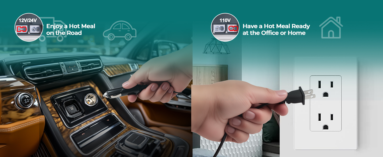 Comes with home/office/car/truck power cable. 12v/24v/110v/220v.