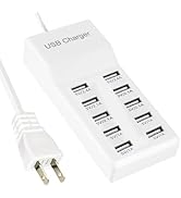 USB Charger, USB Charging Station with 10-Port for Phones, Watch,Tablets, Smartphones (White, 10 ...