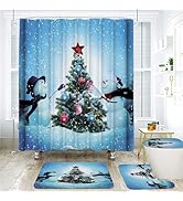 Onalasyc 4-Piece Christmas Shower Curtain Set,Winter Xmas Tree Interesting Snowman Christmas Show...