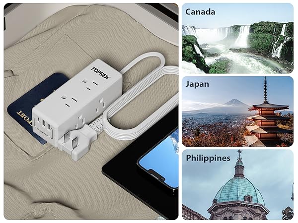 TOPREK Type A Travel Power Strip
