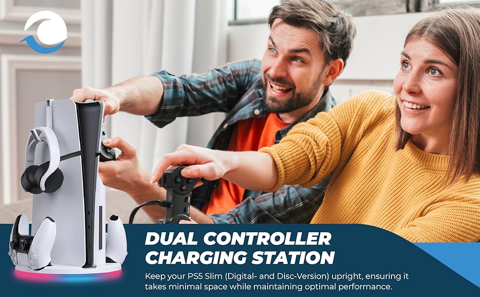 Dual Charger and Stand for Playstation 5 Dualsense and Dualsense Edge Gamepads