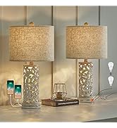 OYEARS 3-Way Dimmable Touch Control 21.25'' Rustic Table Lamp Set of 2 for Living Room Bedroom Fa...