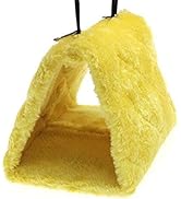 Cdycam Pet Bird Nest Hammock Hanging Cave Cage Plush Snuggle Happy Hut Tent Bed (Yellow(Small))