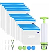 Sous Vide Bags Kit 28PCS - 15 Reusable Vacuum Food Storage Bags,6 Sealer Clips,2 Clamps for Food ...
