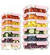 Konokyo Rectangular Glass Food Storage Containers with Lids, 12 Pack Airtight Leakproof Meal Prep...