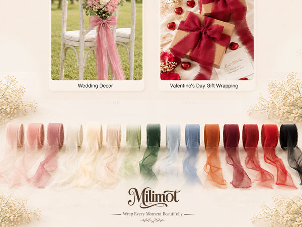 Pink Ribbon,Chiffon Ribbon,1 In Frayed Pink Ribbon,Chiffon Silk Ribbon for Gift Wrapping,Flower