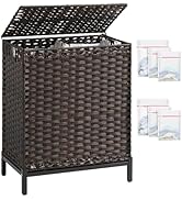 SETVSON Laundry Hamper with Lid, 112 L Handwoven Rattan Wicker Laundry Basket, 2 Removable Liner ...