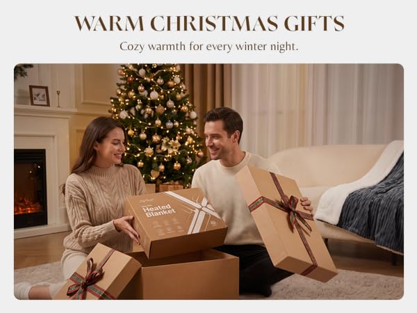 Christmas heated blanket gift for grandma, gifts for always cold, warm electric throw for holidays