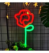 ENUOLI Rose Neon LED Signs Red Rose Flower with Green Stem Art Wall Sign for Cool Light,USB/Batte...