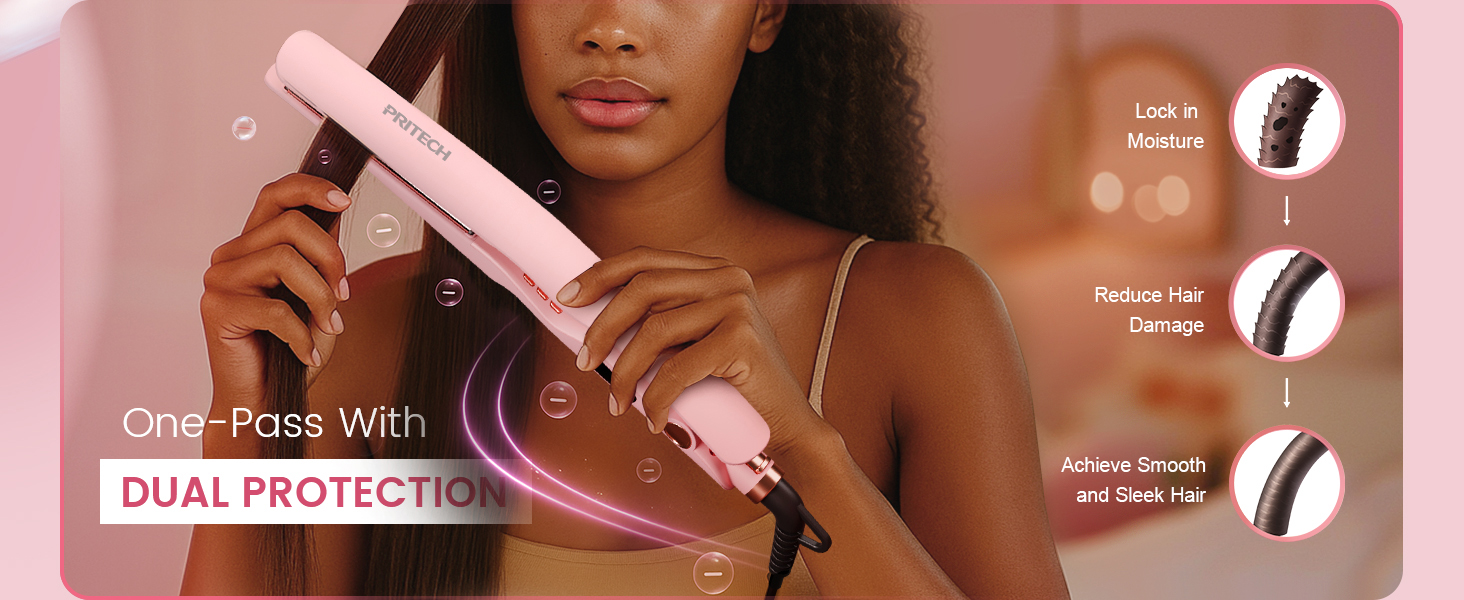 Ionic Hair Straightener Professional Titanium Hair Straightener Curler 2 in 1 Pink