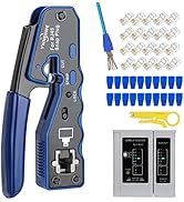 RJ45 Crimp Tool Kit Pass Thru Ethernet Crimper for Cat5e Cat6 Cat6a 8P8C Modular Connectors, All-...