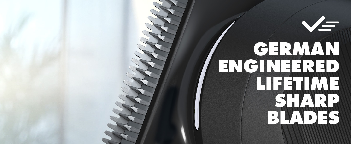 On the picture we can see the blades of the trimmer, which are german engineered and lifetime sharp