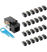 Tecmojo UL Listed 10Gbps Cat6 Keystone Jack Insert 25 -Pack, 90 Degree Punch Down RJ45 Keystone J...