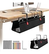 SUREUP9 No Drill Under Desk Cable Management Tray, 28" Cord Organizer with Clamp, Fabric Cable Ma...